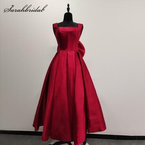 2021 Sexy Celebrity Dresses A Line Square Sleeveless Red Carpet Gown Floor Length Satin Bow Pockets Backless Robe De Soiree 5766
