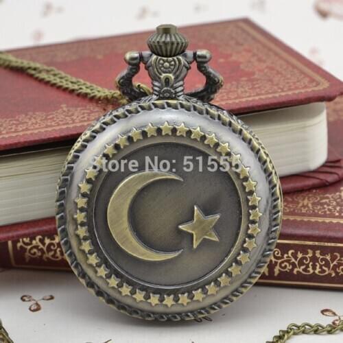 50pcs/lot DHL Free Shipping Bronze Moon and Star Pocket Watch High Quality Watch Necklace Gift Watch Factory Price Wholesale