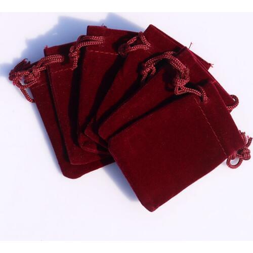 5x7cm 100Pcs/lot Dark Red Velvet Bags Mini Jewelry Pouches Drawstring Gift Bag Favor Ring Earrings Packaging Bags Can Custom