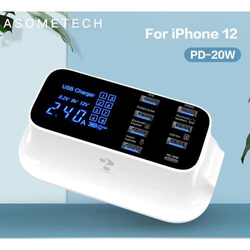 8 Ports Fast USB Charger Type C USB C 20W PD Charger For iPhone 12 Pro Max HUB Adapter Phone Charger For Samsung Xiaomi Huawei