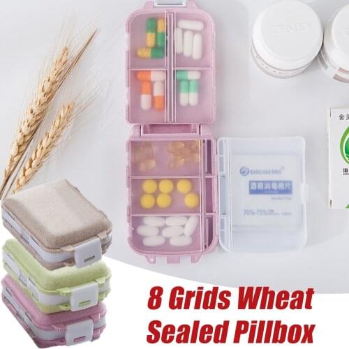 8 Grids Pill Box Wheat Sealed Pill Case Pillbox Splitter 7 Days Weekly Medicine Tablet Dispenser Organizer Travel Pill Case
