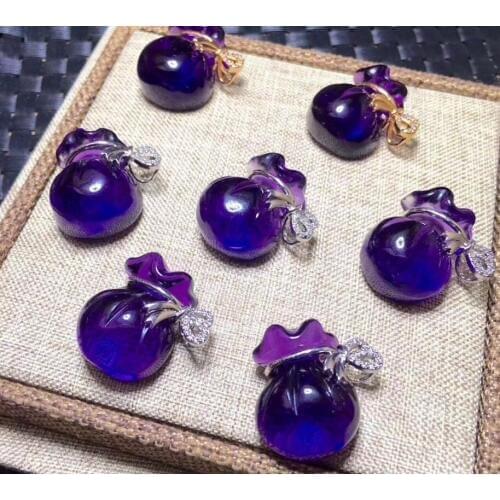 Amethyst purse pendant violet crystal transparent round circle 20*16*12MM