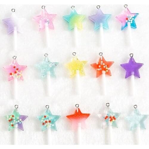 12pcs mixed big Star Lollipop 41*24mm Glitter Lollipop Cute Flatback Resin Cabochons Decoration Crafts for earrings & pendants