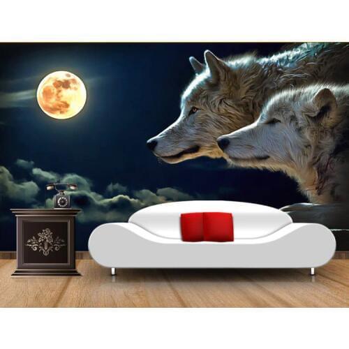Large 3d Papel Murals Moonlight Wolves Animal 3d Wall mural Wallpaper for Living Room Sofa Background 3d Wall Photo Mural