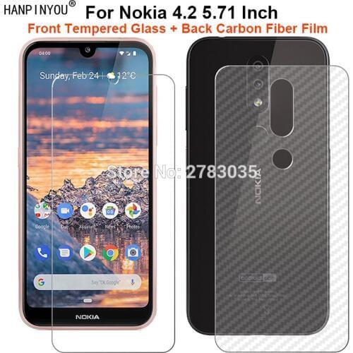 For Nokia 4.2 5.71" 1 Set = Soft Back Carbon Fiber Film + Ultra Thin Premium Tempered Glass Front Screen Protector