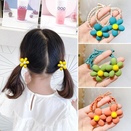 2 Pcs/Set Children Cute Colors Acrylic Flower Elastic Hair Bands Girls Lovely Scrunchies Rubber Bands Kid Sweet Hair Accessories