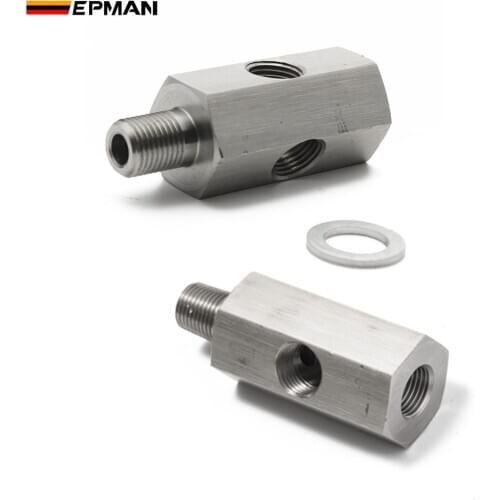 EPMAN Oil Pressure Sensor Tee Adapter Turbo Supply Feed Line Gauge Stainless Steel 1/8'' NPT & 1/8" BSPT & M10 EP-CGQ200