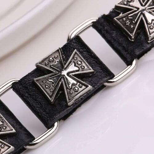 Punk Leather Men Womens Cross Wrap Bracelet Wristband Bangle pulseira masculina Charm Cuff Jewelry -W128