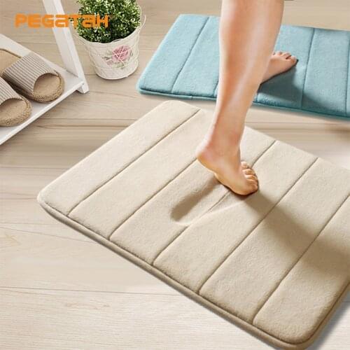 Home Bath Mat Non-slip Bathroom Memory Foam Absorbent Mat Carpet Soft Coral Fleece Washable Rug Toilet Floor Decor