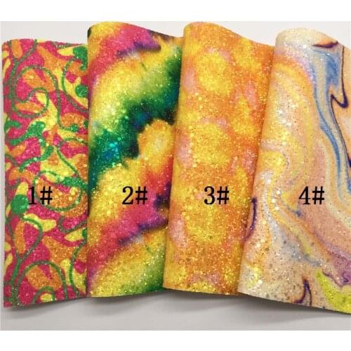 LEOsyntheticoDIY Tie Dye Gradient Chunky Glitter Vinyl Fabric Sheet Felt Backing Synthetic Leather Faux Vinil DIY A4 SIZE R186