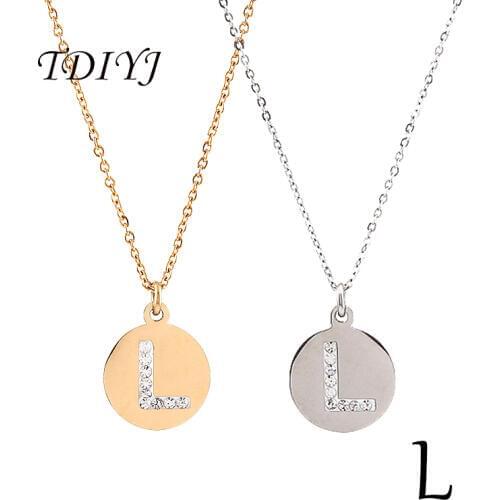 TDIYJ Top Selling Stainless Steel Tiny Gold Initial Necklace Disc Charms L Letter Friendship Jewelry Word Necklace 2Pcs/lot