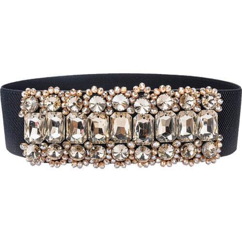 Fashion Women Elastic Wide Corset Belt For Women Glass Crystal Ceinture Ladies Thin Rhinestone inlaid Belt Waist Girdle SJ17