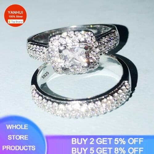 With Certificate 100% Original 925 Sterling Silver Wedding Ring Set For Women Bride Engagement Band Eternity Gift Jewelry R149