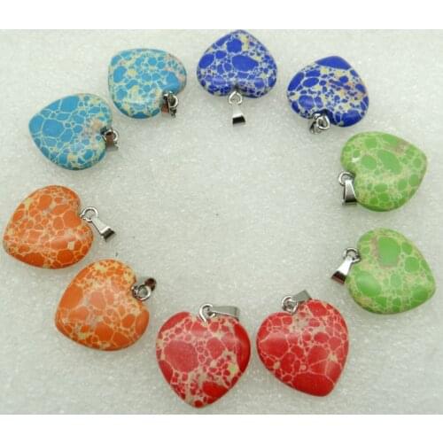 Natural Gem stone Quartz Crystal tiger eye Unakite charms heart pendants Diy jewelry making necklace Men Women Best Gift 24pcs