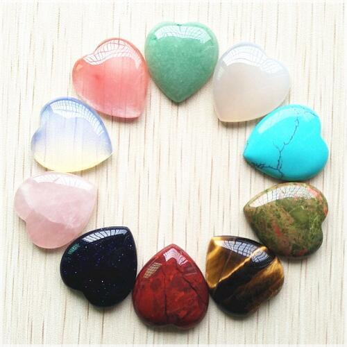 Wholesale 10pcs/lot nature gem stone cabochons heart shape size 25mm fashion beads caps no hole for charms pendants making