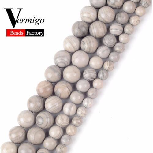 Wholesale Gray Line Jaspers Beads Natural Stone Round Loose Beads For Jewlery Making 6 8 10mm Pick Size Diy Bracelet 15"