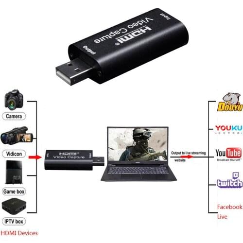 Mini Video Capture Card USB 2.0 HDMI Video Capture Grabber Phone Game HD Camera Capture Recording Box PC Live Streaming USB HDMI