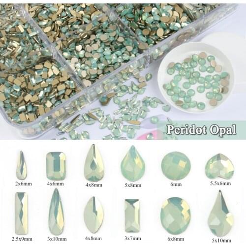 Peridot Opal Mixed Shapes Flatback Crystal Nail Rhinestone Stones For DIY 3D Nails Art Decorations