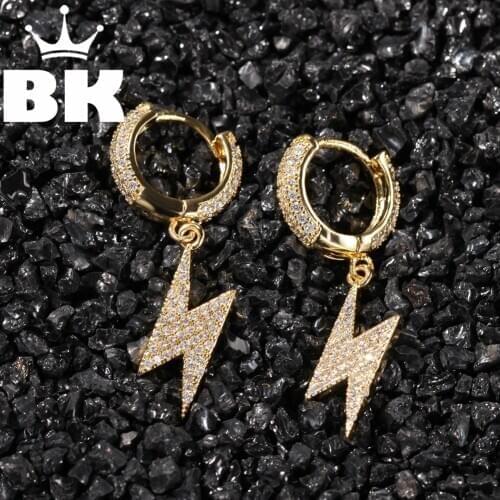 Popular Small Baguette Lightning Earring Square CZ Stud Earrings Bling Bling silver color Plated Punk Hip Hop Wholesale Earring