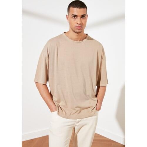 Turkey Production Stone Basic Men 'S Oversize Bike Collar Short Sleeve T-Shirt TMNSS21TS0811