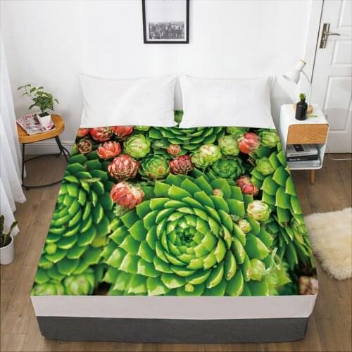 Luxury Elastic fitted sheet bed sheet With An Elastic Band Mattress Cover 150x200 Bed cover for home Nordic Cactus Dark green