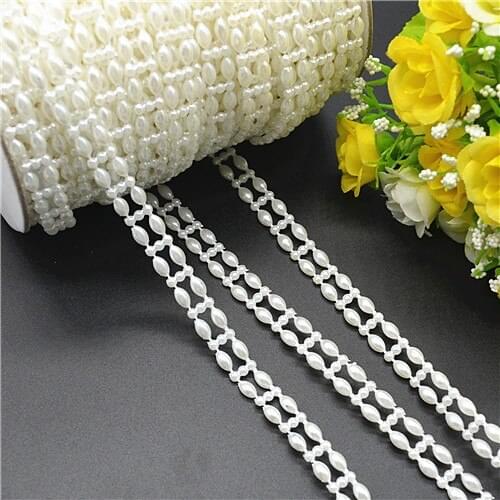 5/25 yard Fishing Line Pearls Beads Chain Garland Flowers garment Decoration Bead Chain Beige Color