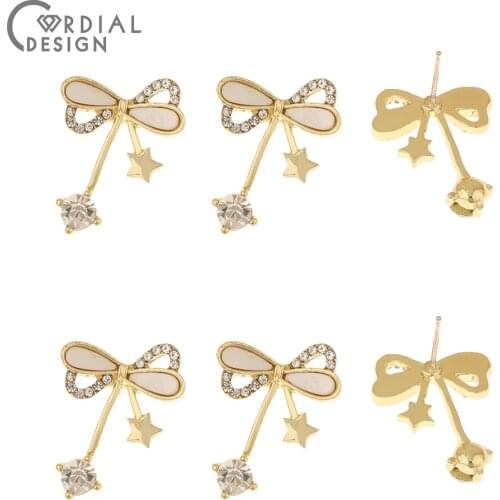 Cordial Design 50Pcs 16*20MM Jewelry Accessories/Earrings Parts/Bowknot Shape/DIY Making/Hand Made/Rhinestone Earrings Stud