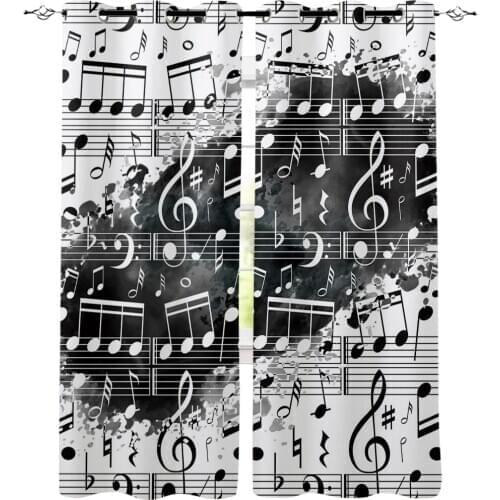 Note Music Black White Watercolor Splash Modern Luxury Curtains Living Room Bathroom Kitchen Curtains Household Products