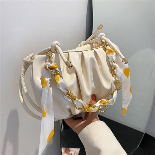 2021 New Women Armpit Bag Fashion Scarves Chain Handle Shoulder Cloud Bag Pu Leather Luxury Female Simple Crossbody Bags