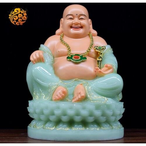 Asia high-grade Buddha statue Home store company Shrine GOOD LUCK RUYI God of wealth Maitreya Buddha jade gilding Sculpture