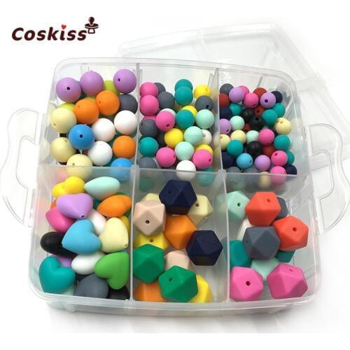 DIY Nursing Jewelry Combination Package Mixed Color Heart-Shaped Silicone Natural Round Geometry Hexagon Silicone Beads