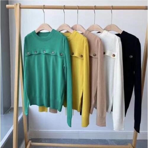 Runway Fashion Women Sweater 2021 High Quality Autumn Long Sleeve Buttons Knitted Cashmere Solid Pullover Sweater