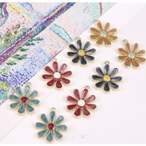10pcs 21x25mm Fashion Enamel Flower Charms Sunflower Pendant Necklace Earrings Handmade DIY Jewelry Material