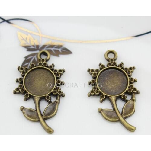 100pcs sunflower cameo base setting bezel 34*17mm antique bronze zinc alloy handicraft jewelry accessory pendants charm drops