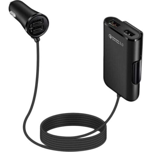 4-Port USB Car Charger HUB Adapter Front Back Seat with 6 Feet Extension Cable 4 in 1 Smart Cell Phone Laptop Charger Outlet Plu