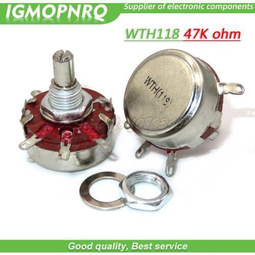 5PCS WTH118 2W 1A Potentiometer 47K ohm WTH118-2W Round Shaft Carbon Rotary Taper Potentiometer WTH118
