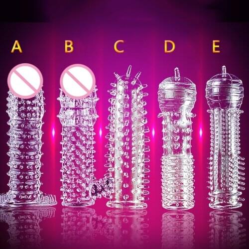 5pcs Delay Crystal Penis Sleeve Textured Extension Reusable penis Cock ring Sex Products Adult Toys G Point Stimulation Condom