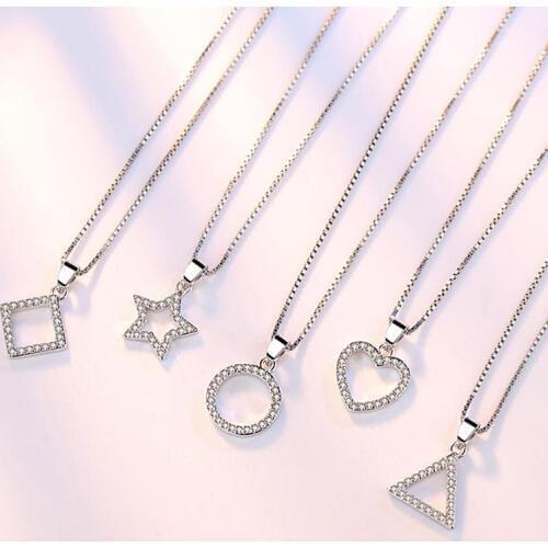5 Styles Star Heart Circle Hollow Pendant Necklaces Zirconia Silver Color Female Necklaces Party Jewelry Gifts for Women bijoux