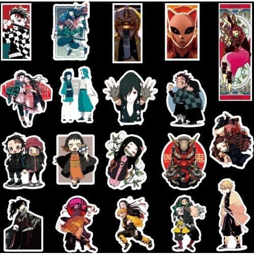 50pcs Demon Slayer Kimetsu No Yaiba Kamado Tanjirou Nezuko Agatsuma Zenitsu Inosuke Cosplay Sticker DIY Crop Prop Accessories