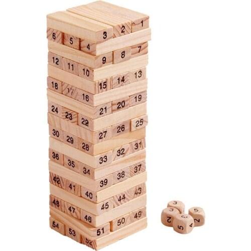 54 Pieces Log-coloured Digital Childrens Stacked Building Blocks Wooden Tumbling Tower Game Faly Garden Games Toy