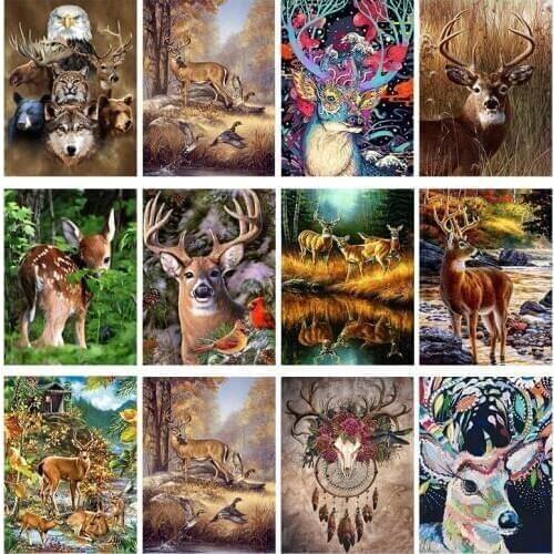 5d Diy Diamond Embroidery Animals Diamond Painting Deer Mosaic Full Round Rhinestone Picture Decor Home