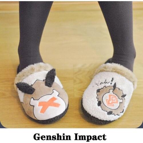 Anime Accessories Game Genshin Impact Cosplay Props Project Monster Tcho-Tcho Plush Slippers Casual Home Velvet Shoes Halloween
