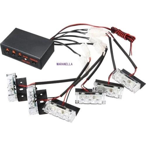 12V 24W 6LED Car Grill Flash Light Lamp Universal Controller Box Auto Strobe Warning 2020NEW Accessories Personality Practical