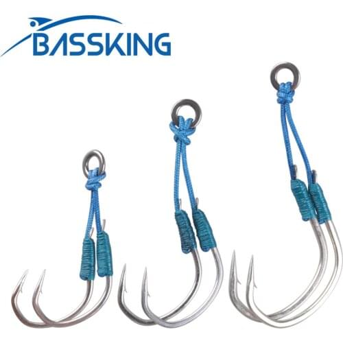 BASSKING 2Pcs Fishing Hook Cast Jigs Assist Hook Barbed Jig Hooks Thread Feather Slow Jigging Fishing Lure Pesca Casting Hook