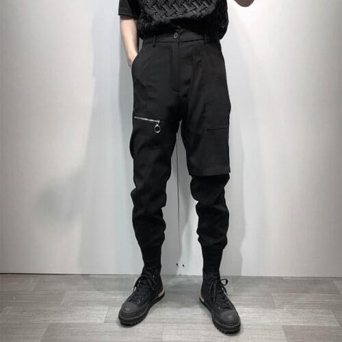 Corset pants mens summer original dark black loose fake two simple overalls designer non iron Harem Pants fashion