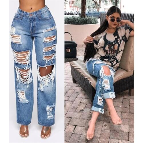 High Waisted Pants Button Pocket Hole Jeans Elastic Jeans Cotton Casual Denim Trousers Long Straight Trousers Women джинсы