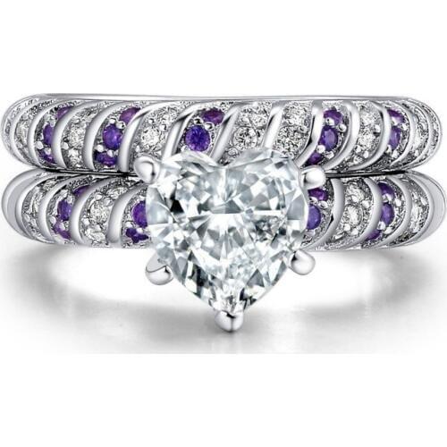 Carofeez Fashion Heart Women Ring Set Elegant White/Purple Zircon Rings For Women Jewelry Bridal Engagement Wedding Band Gift