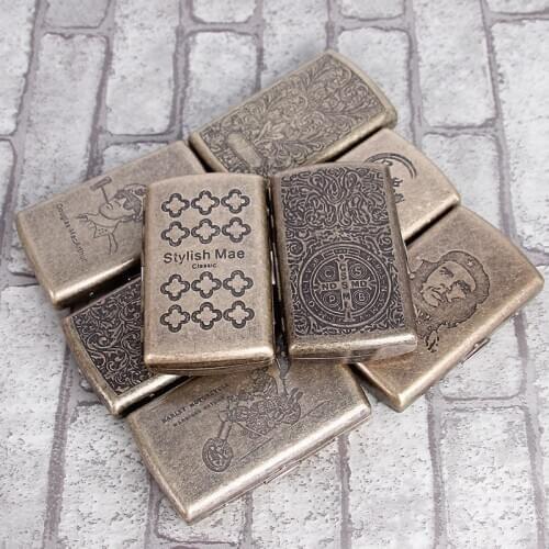 1pc Regular Cigarette Tobacco Box Vintage Pure Bronze Cigarette Case with Gift Box Holder with 2 Clips As Perfect Gift