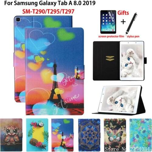 SM-T290 Case For samsung galaxy tab A 8.0 2019 SM-T295 T290 T295 T297 Cover Funda Fashion Painted TPU PU Leather Stand Shell