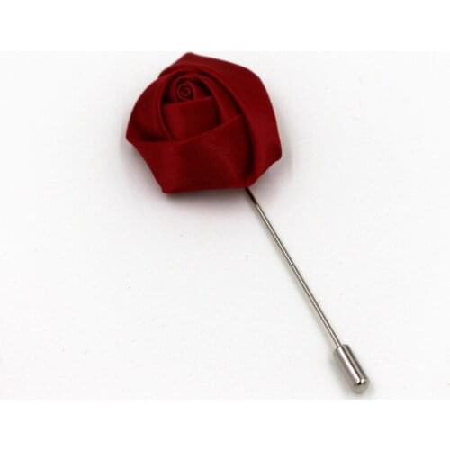 Wine Red Best Man Groom Boutonniere Silk Satin Rose Flower men buttonhole Wedding Party Prom Man Suit Corsage Pin Brooch